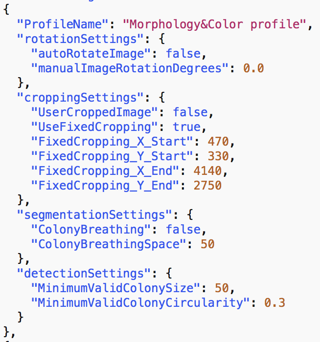 json profile settings